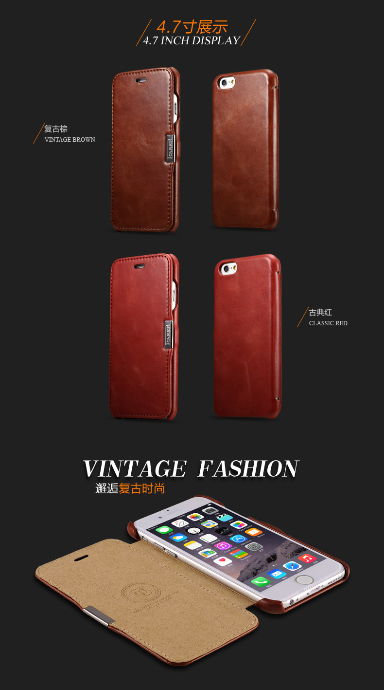 iCarer Vintage Series Side Open Handmade Genuine Cowhide Leather Case Cover for Apple iPhone 6S Plus/6 Plus & iPhone 6S/6