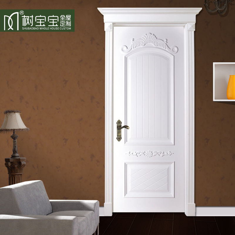 Eurostyle carved wooden door solid wood bedroom door flat open with Roman column styling baking lacquered interior door with door head customizable