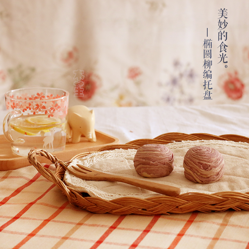 Return (handmade) Lancet Handcrafted Baking Breakfast Dish Tray Trays Trays Binaural Oval Food Containing Basket-Taobao