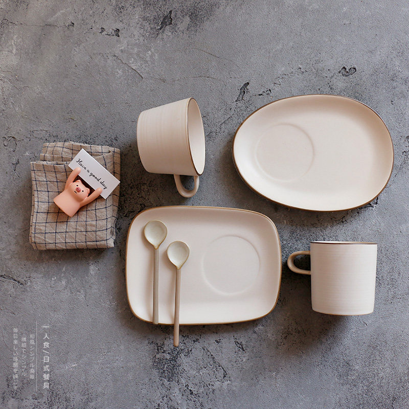 Light Eclipse Living -- Day Style Coarse Ceramic Juice Coffee Cup Retro Minima Breakfast Water Cup Saucer Cutlery Sets