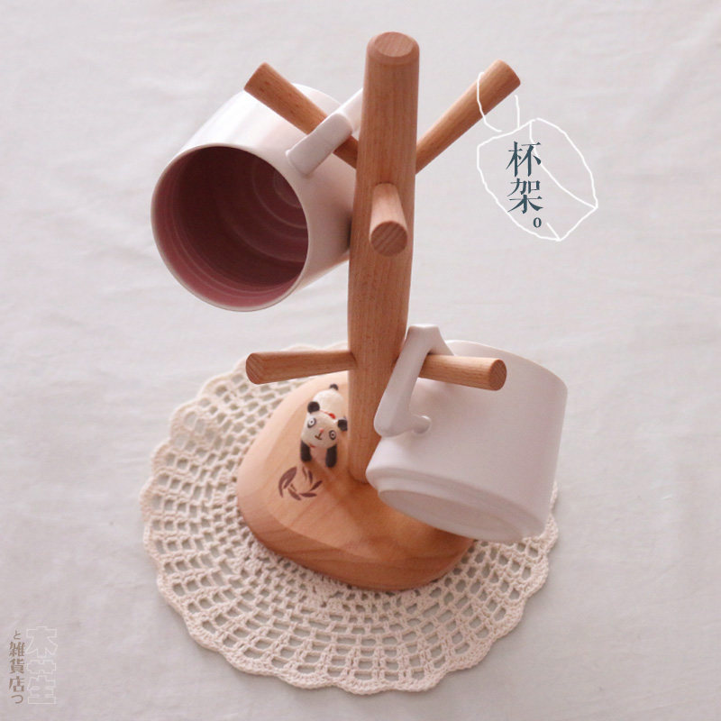 -- Japan-style beech wood cup rack kitchen shelving cup rack six paws mark cup holder restaurant containing shelf-Taobao