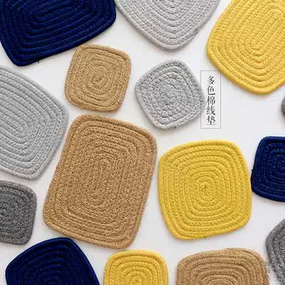 Japanese-style simple handmade cotton thread coaster square heat insulation placemat Literary style bowl pad thickened cotton thread anti-scalding pad