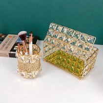 Nordic light luxury style Gold wrought iron pen holder Desktop makeup pen jewelry storage tube Tissue box Finishing storage tank