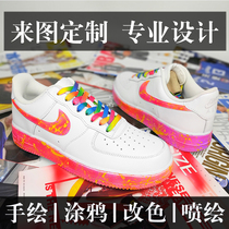 Personalized sneakers custom DIY graffiti af1 hand-painted shoes splashing ink crime scene color change spray painting two-dimensional painting