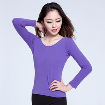 Red dance shoes cotton double round neck short-sleeved dance top practice top long-sleeved dance suit yoga suit aerobics autumn