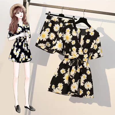 单件/套装 网红时尚裙子套装2021夏季新款遮肚显瘦连衣裙短裤女潮