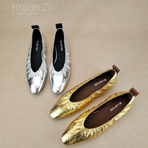 Gold and Silver French Pointed Toe Shoes Womens 2024 New Super Soft Snakeskin Pattern Flat One-Foot Commuting Shoes Scoop Shoes