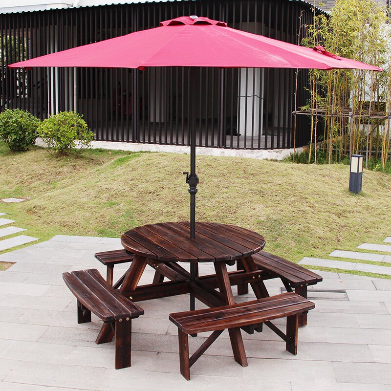 Outdoor outdoor courtyard balcony open anti-corrosive wooden tables and chairs leisure drink tea parasol rain-proof combination