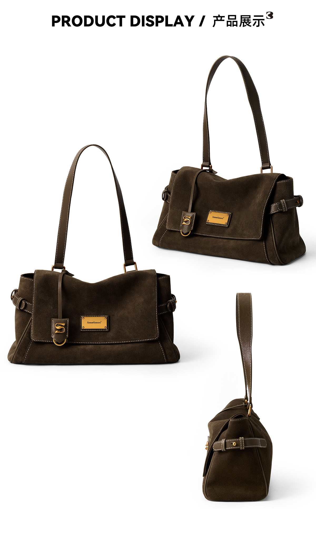 SmoSmos Mocha Suede Flap-Top Shoulder Bag