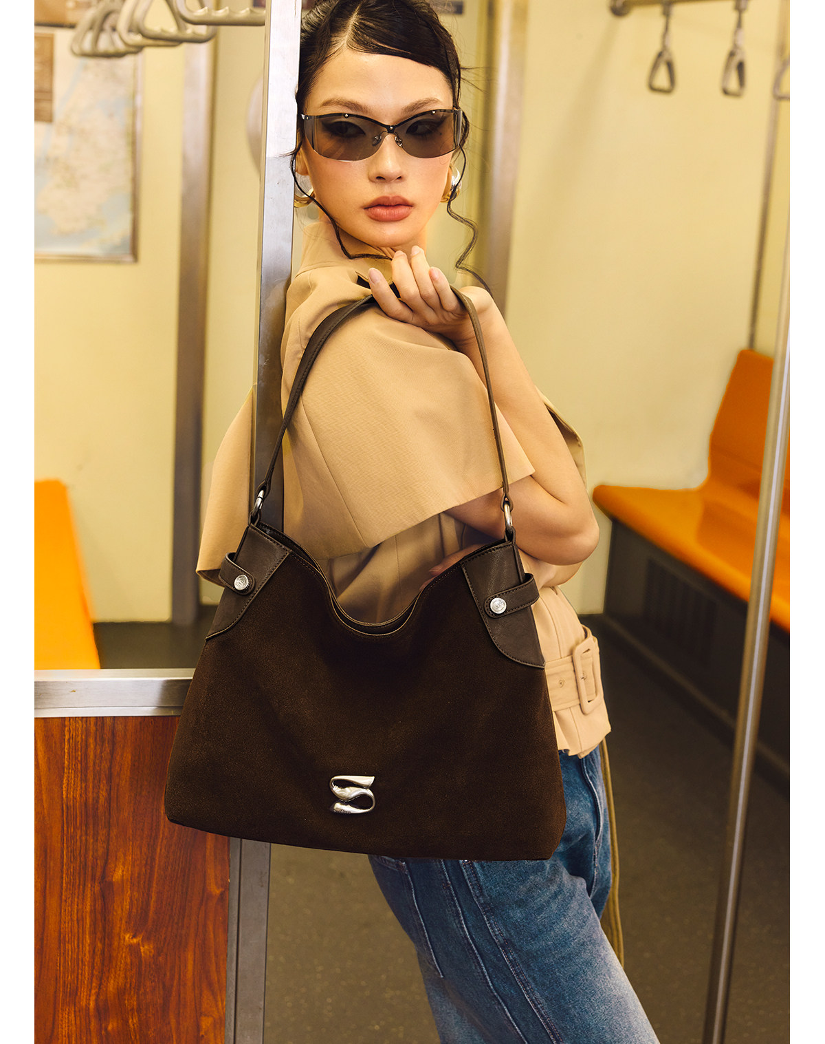 SmoSmos Mocha Suede Hobo Shoulder Bag