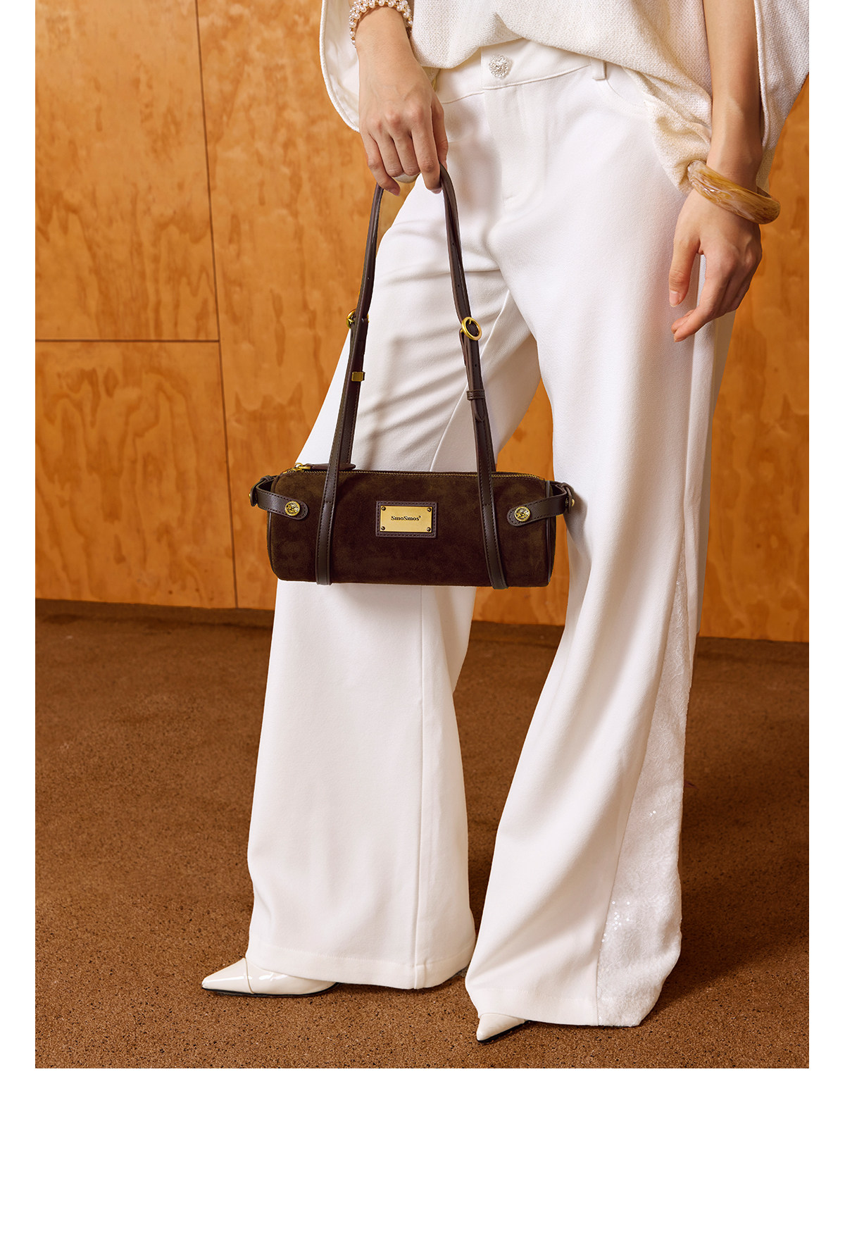 SmoSmos Caramel Suede Cylinder Shoulder Bag