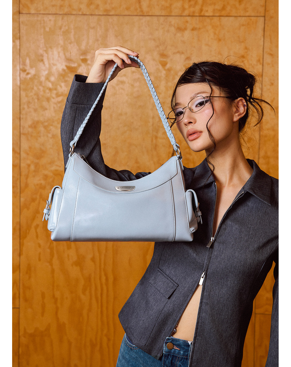 SmoSmos Cool Blue Woven Leather Hobo Underarm Bag