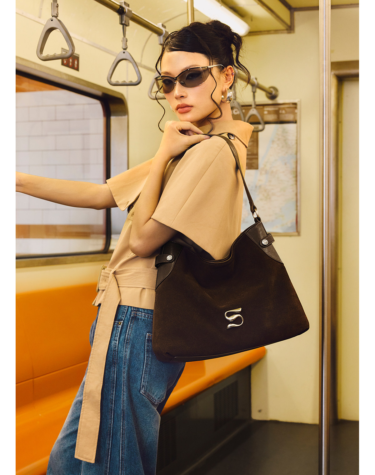 SmoSmos Mocha Suede Hobo Shoulder Bag