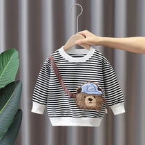 Baby autumn dress striped sweatshirt male 2021 new children hit undershirt Korean version boy cartoon long sleeve T-shirt foreign air