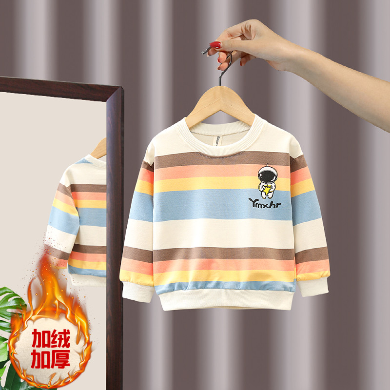 Children's striped casual tops Western style boys' velvet color striped tops middle and small children's pure cotton inner clothes children's clothing Korean version