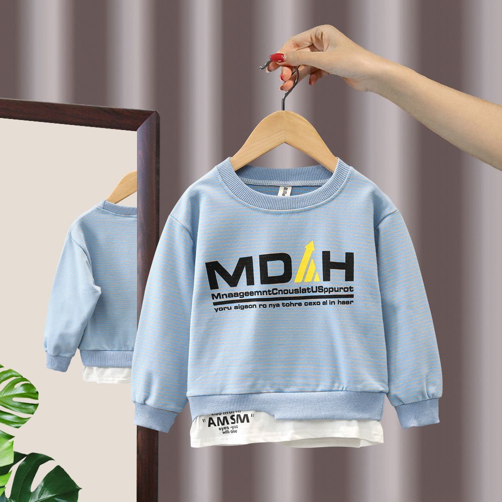 2022 new young children casual blouses for spring and autumn clothes boy pure cotton inner lap clothes handsome boy slim fit T-shirt fake two waves