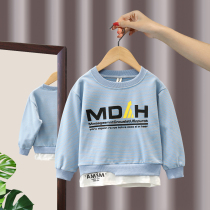 2022 new baby sweatshirt spring autumn clothing boy pure cotton beat bottom shirt handsome boy slim fit T-shirt fake two waves
