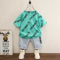 Child Clothing Boy Summer Clothing Short Sleeve Suit Children Loose Denim Two Sets Handsome BOY PURE COTTON HALF SLEEVE FOREIGN AIR