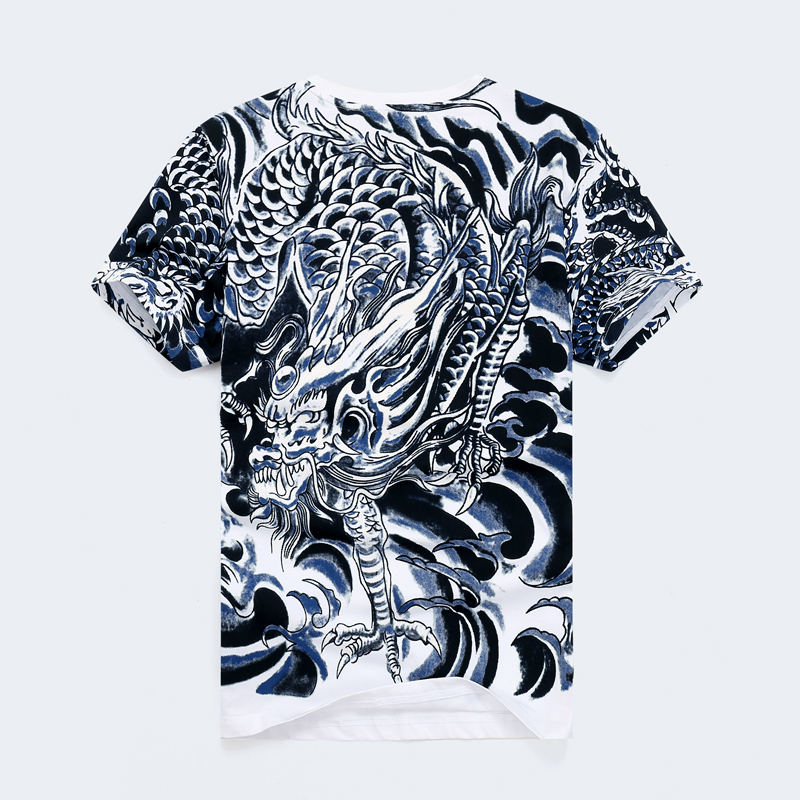 Summer Trendy Chinese Style Dragon Tattoo Youth Personality T-Shirt Comfortable Breathable High-Quality Men's Short-Sleeve