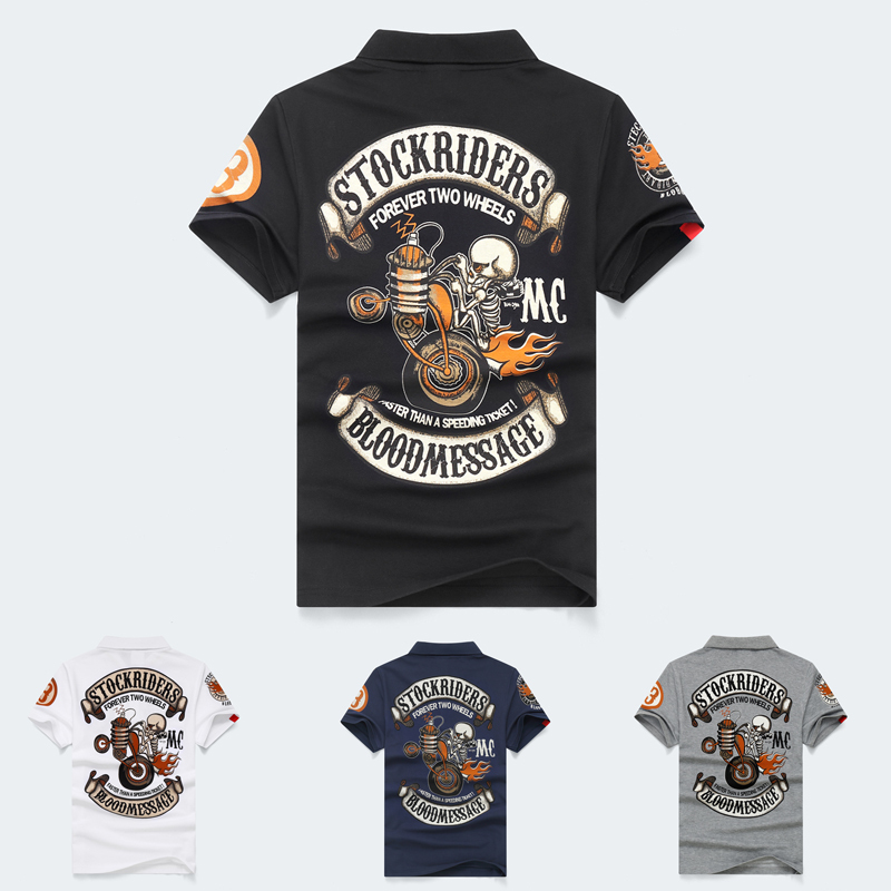 Summer Fashion Motorcycle Harley Skull Rider Pique Cotton Polo Shirt for Teenagers, Unisex T-Shirt