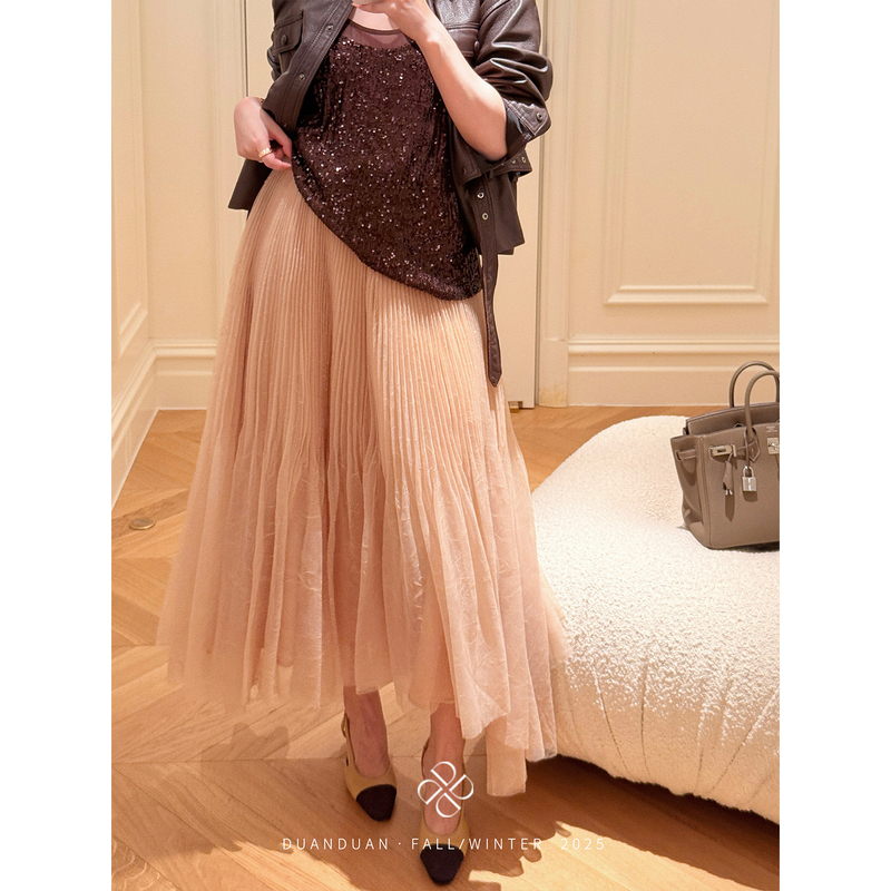 【Dreamy Love Veil】Fairy-Like and Elegant~ Heavy-Duty High-Temperature Pleated Irregular Texture A-Line Large Hem Tulle Skirt