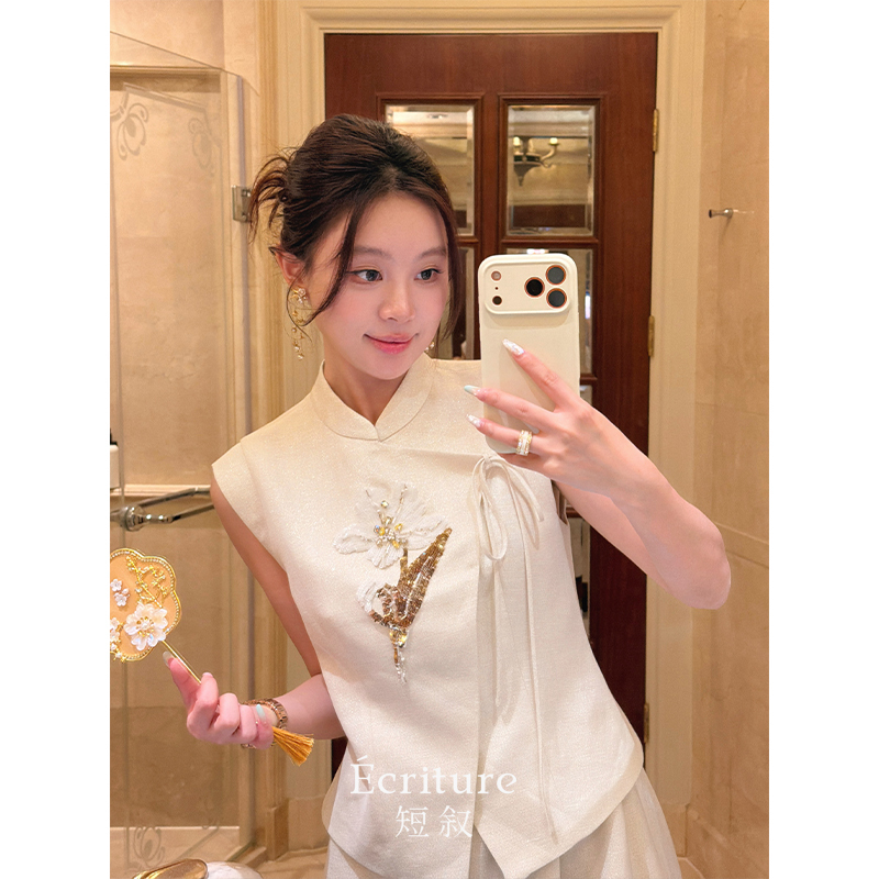 【Hairpin Flower Record】Heavy-Duty Hand-Beaded Embroidery with Fine Shimmering Tencel Linen Chinese-Style Vest for Early Autumn, Sleeveless, Elegant, New Chinese Style 【Hairpin Flower Record】Heavy-Duty Hand-Beaded Embroidery with Fine Shimmering Tencel Linen Chinese-Style Vest for Early Autumn, Sleeveless, Elegant, New Chinese Style