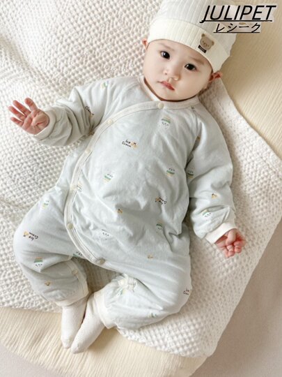 JULIPET baby spring and autumn clothes newborn pure cotton belly protective jumpsuit baby quilted robe thin cotton rompers g