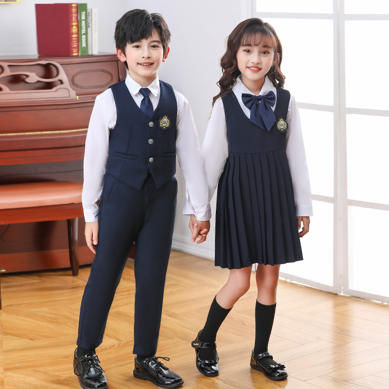 Children's Choir Performance Costumes for Primary and Secondary School Students, Boys and Girls Performance Costumes, Poetry Recitation and Speech Long-Sleeved Vest Dresses