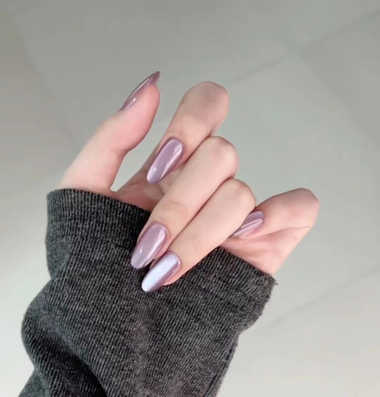 [Purple Galaxy] Handmade Wearable Soft Nails in Taro Purple, Nail Art with Crystal Cat's Eye, Makes the Skin Look Fairer, Lively and Elegant