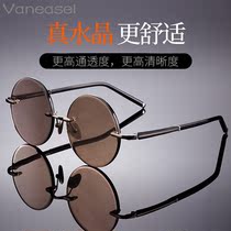 Round crystal sunglasses Stone mirror male crystal glasses Crystal graphite mirror Female light luxury face small frameless brown