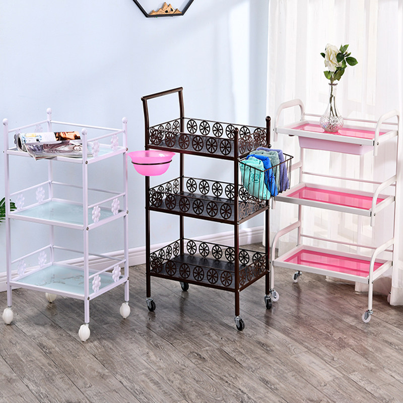 Beauty Cart Trolley Three-Layer Wrought Iron Hairdressing Tool Cart Nail Art Fire Can Shelf Beauty Salon Trolley