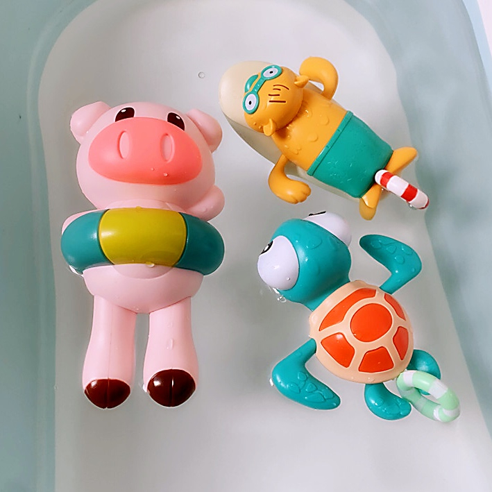 Pull line Beaver turtle Swimming pig toy Children bath water play cute shape Pull rope clockwork bathtub baby