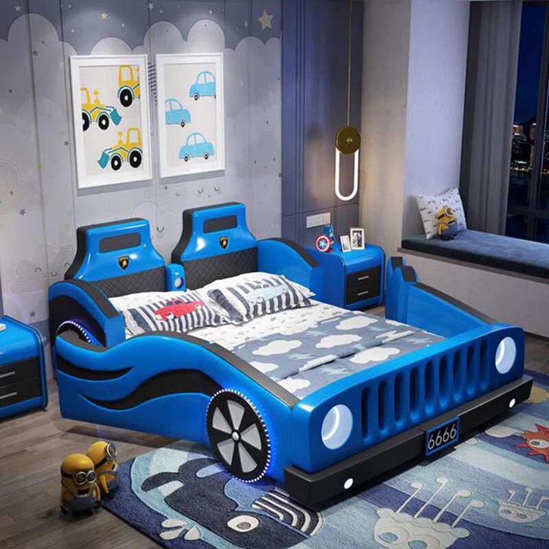 Kids Boy Single Car Mu 1 5m with solid wood fence girl princess cartoon leather simple furniture