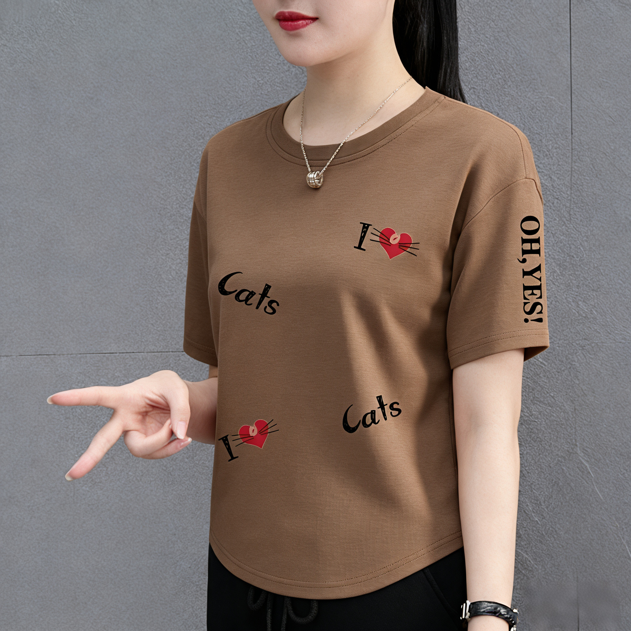 短袖t恤女夏季新款时尚百搭宽松显瘦大码女装遮肚简约上衣体恤衫