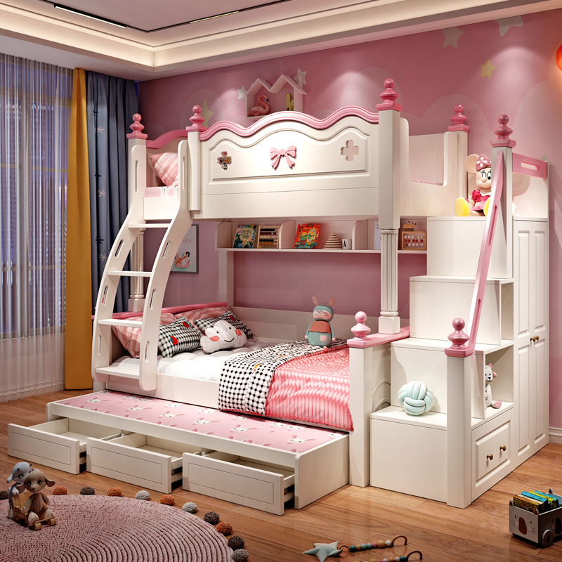 Bunk bed bunk bed solid wood mother bed double bed bunk bunk bed two floors children's bed girl princess bed