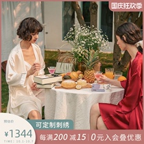 notjustpajama silk morning gown suspenders sling nightdress set pajamas Autumn Winter female Bride wedding wedding gown