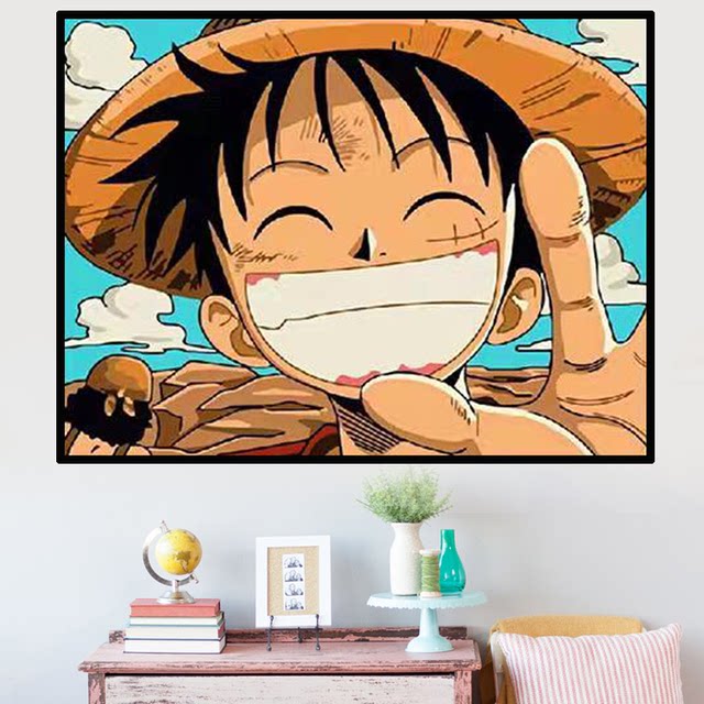 ຮູບແຕ້ມຮູບເພັດ 5d One Piece ກາຕູນ Luffy ພາບເຄື່ອນໄຫວຂອງຫ້ອງເດັກນ້ອຍແບບງ່າຍດາຍຫ້ອງນອນເພັດເຕັມເມັດເມັດເພັດສະຕິກເກີຂ້າມກັບກອບ