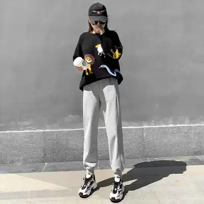 Sweatpants women's spring and autumn loose leggings casual pants 2021 nine-point leg pants female harem pants student small feet guard pants