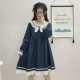 Mùa thu mới của phụ nữ Nhật Bản ngọt ngào cổ áo hải quân retro dài phần ren dài tay áo sinh viên đầm nhún eo