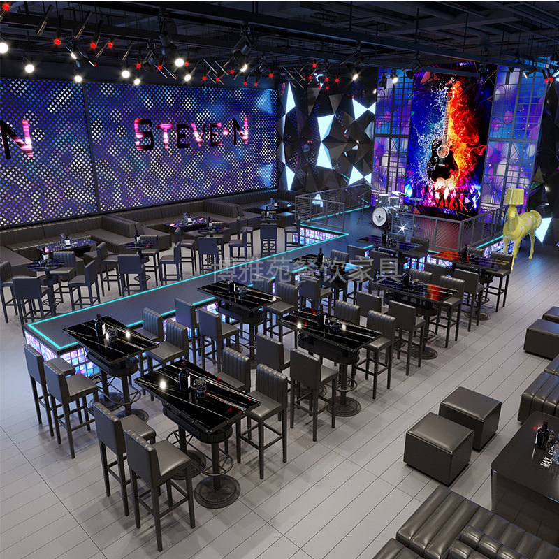 Custom bar clear bar scattered table bar table high feet against the wall balcony bar table long table chair stool dj table playing table combination