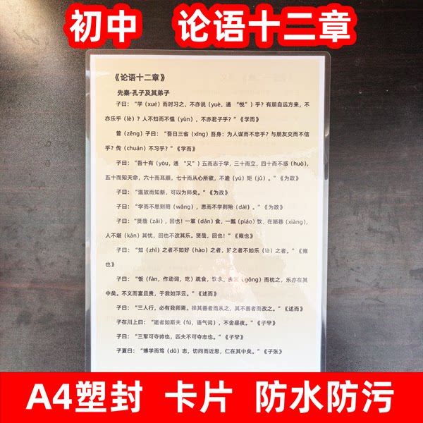 初中必背文言文论语十二章背诵卡出师表岳阳楼记桃花源记塑封材质