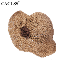 cacuss women's summer korean style fashion flower straw hat sun hat travel cap handmade beach hat