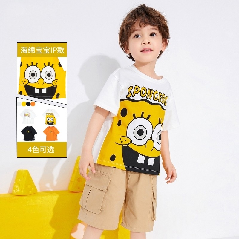 Sponge Balaa Children's Short Sleeve T - shirt Boy's Clothing 2023 New Summer Cotton Round Needle