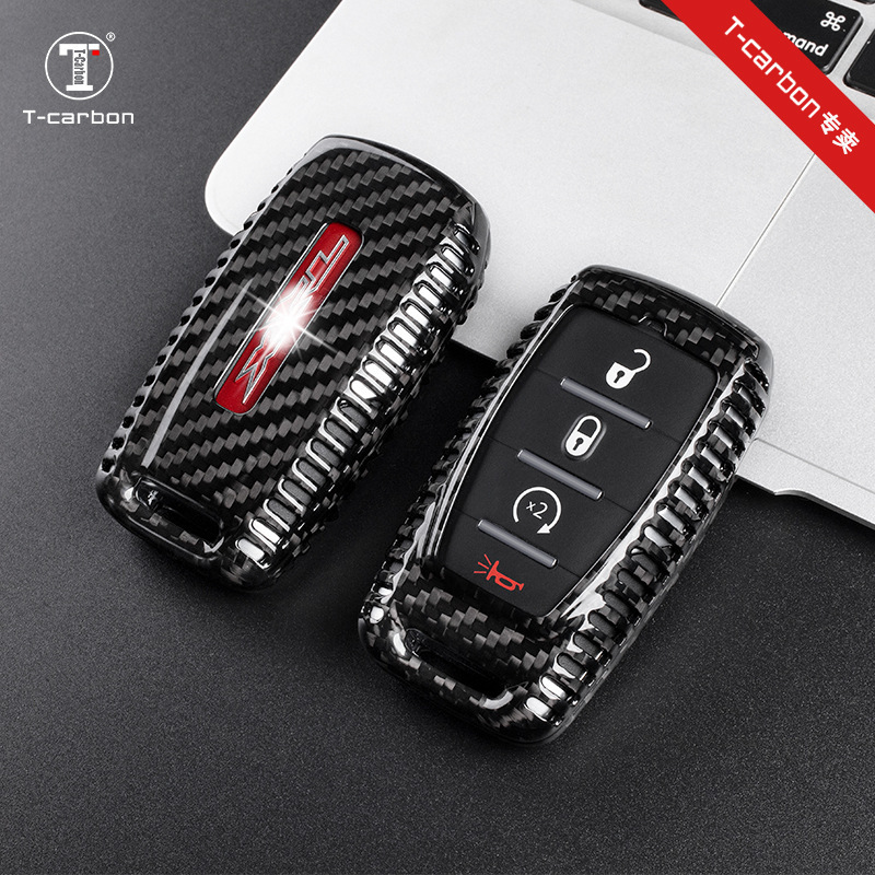 Suitable for 20-24 Dodge Ram1500/2500 Real Carbon Fiber Key Shell High-End Key Cover Key Case Cross-Border