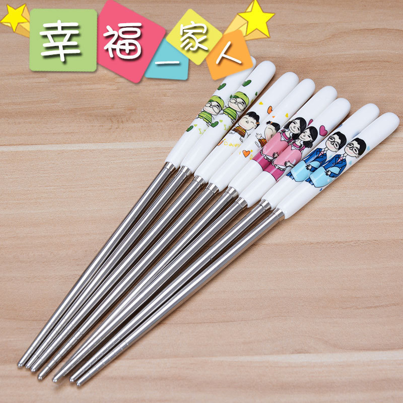 A family of four parent chopsticks household cute ceramic stainless steel children's children exclusively one person chopsticks