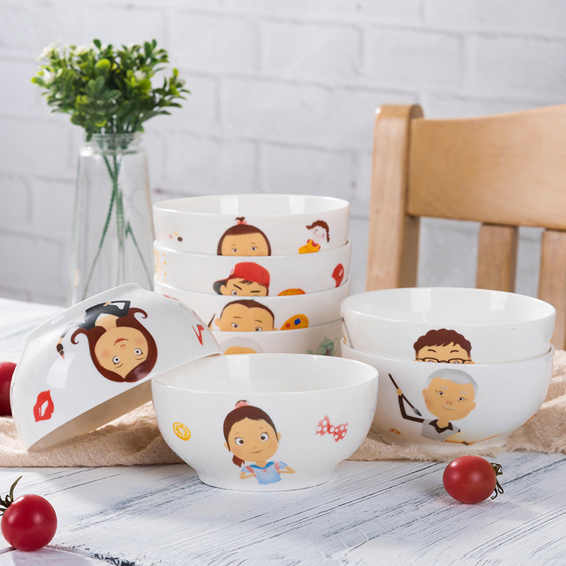 Parent-child Ceramics Creative Cartoon Rice Bowl Grandpa Grandma Mom and Dad Family Home Use Creative Suite