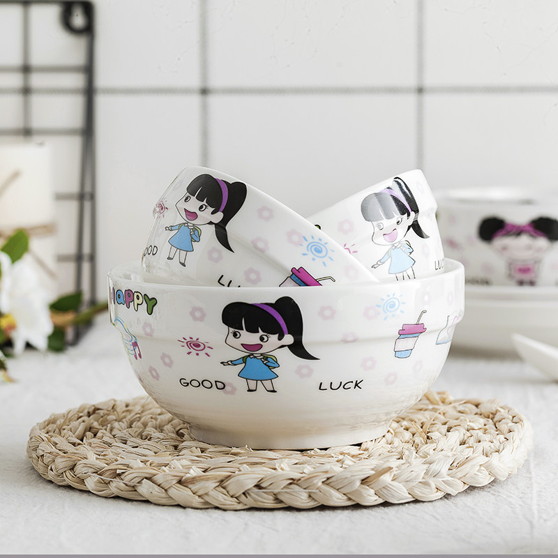 Parenting Cutlery single rice bowl Blister Noodles Bowl Cartoon Creativity Cute Personality Bowl Family of Four Home Ceramics Students
