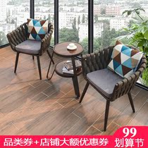 Outdoor rope balcony small table and chair rattan chair Net red outdoor balcony table and chair combination chair simple coffee table leisure chair