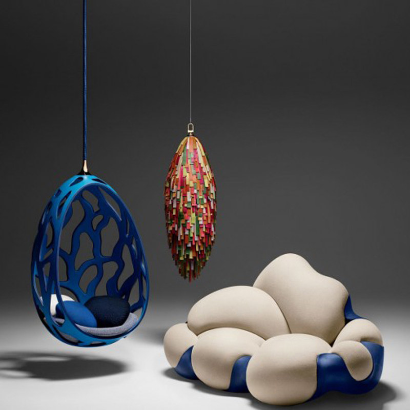 Nordic Light Extravagant Designer Creative Modern Glass Fiber Cloud Flower Arched Leather Sofa Profiled Art Personality Casual Chair