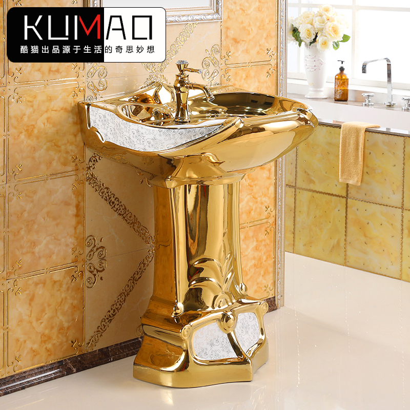 Eurostyle Art Post Basin Wash Basin Bar Floor Type Washbasin Ceramic golden Two-style washstand basin